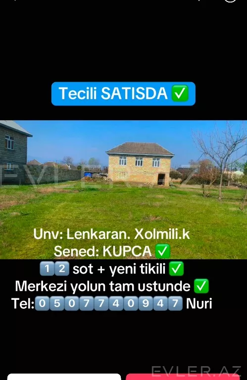 Satılır, həyət evi/villa